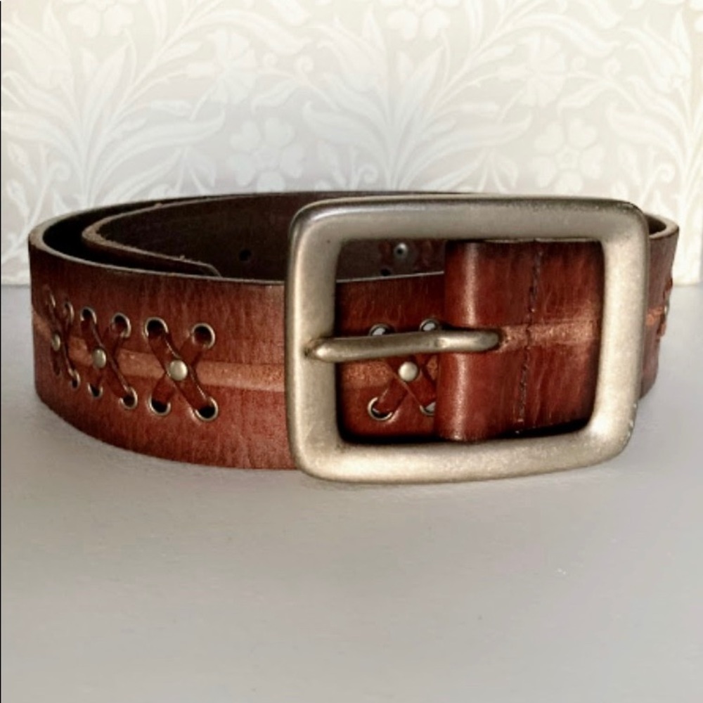 Fossil Solid Brass Buckle Leather Embellished Belt - image 1